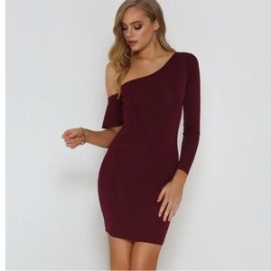Runaway the label burgundy One Shoulder Bodycon Cocktail dress